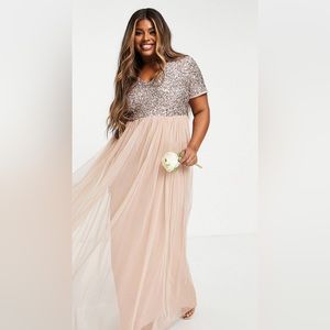 NWT Plus Size Formal Gown/Bridesmaids Dress Size 20 Deep Blush Color w/Sequins